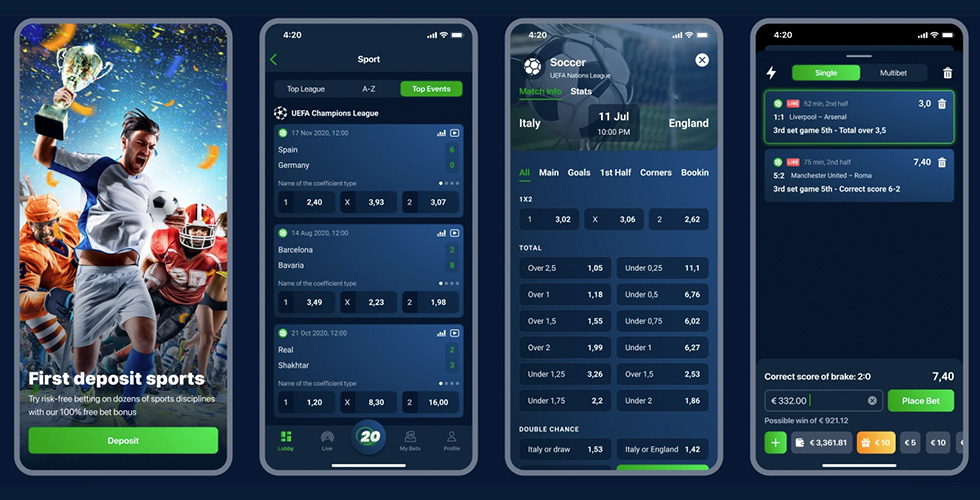 Modern, clean and user-friendly interface for 20bet Mexico mobile players.
