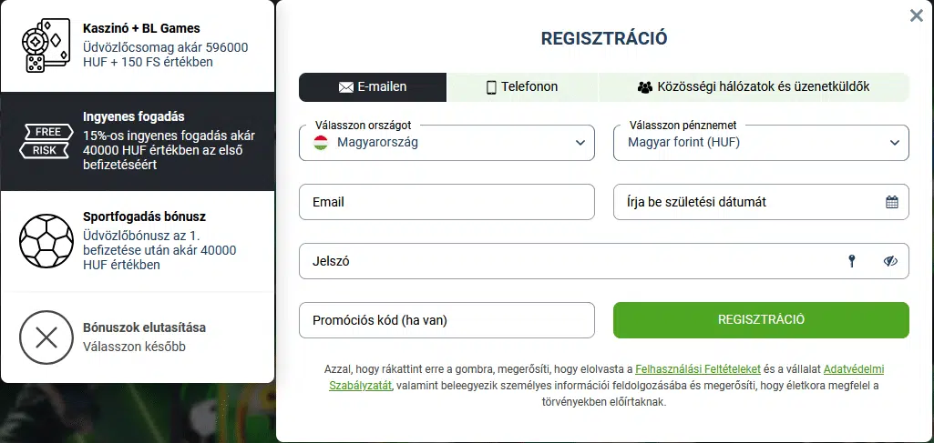 betlabel regisztrációs űrlap