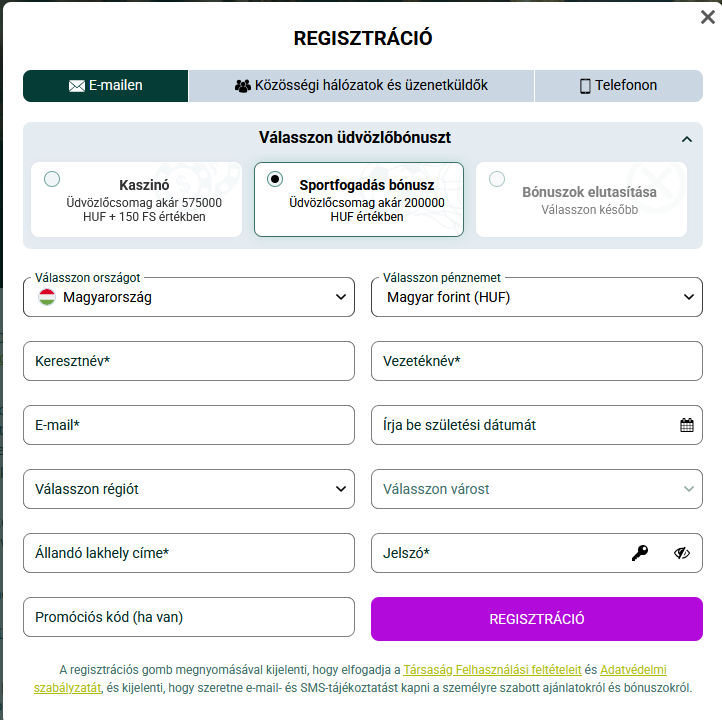 spinbetter regisztráció